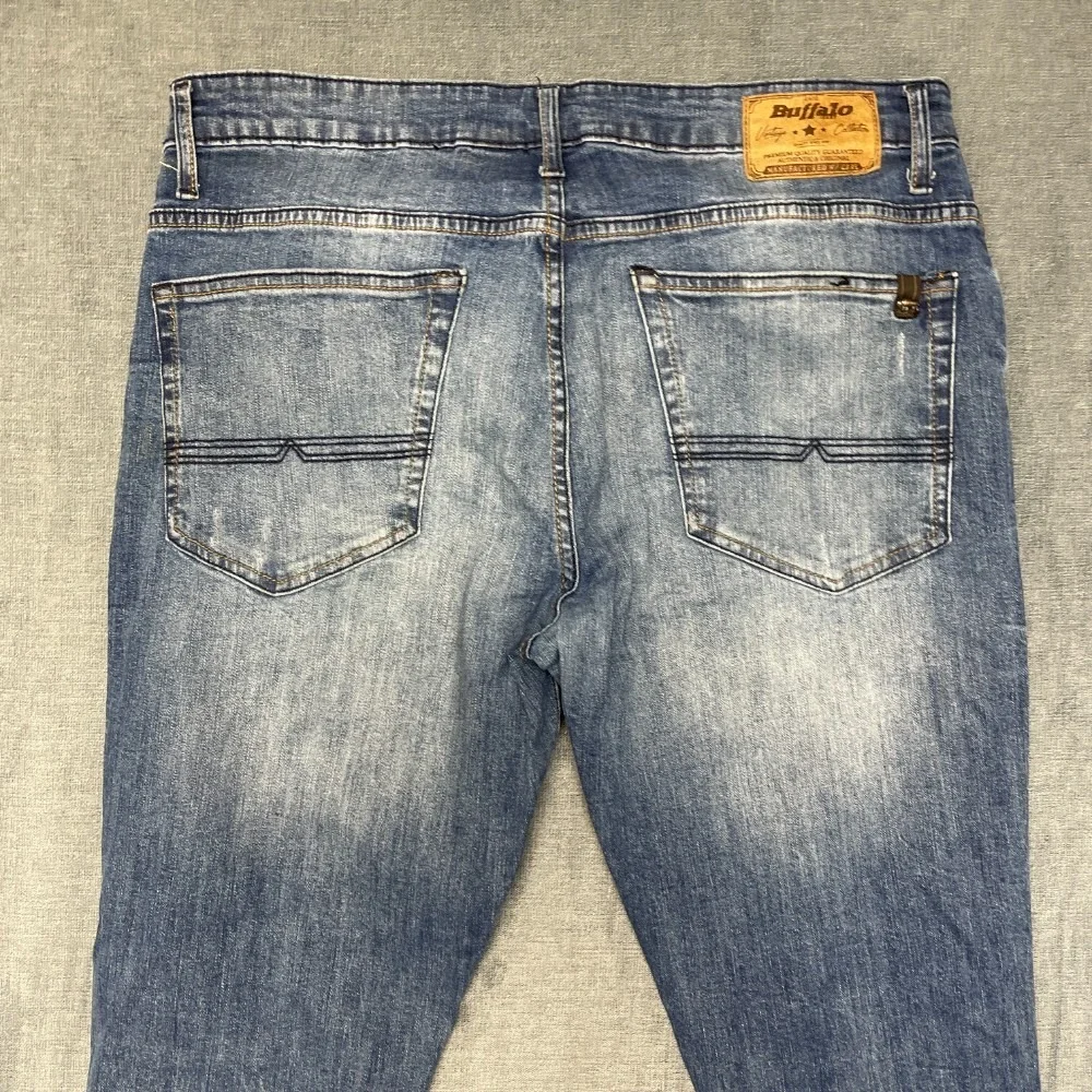 Vintage Buffalo Ash X Jeans Mens 36x32 Blue Denim Stretch Distressed Slim Fit